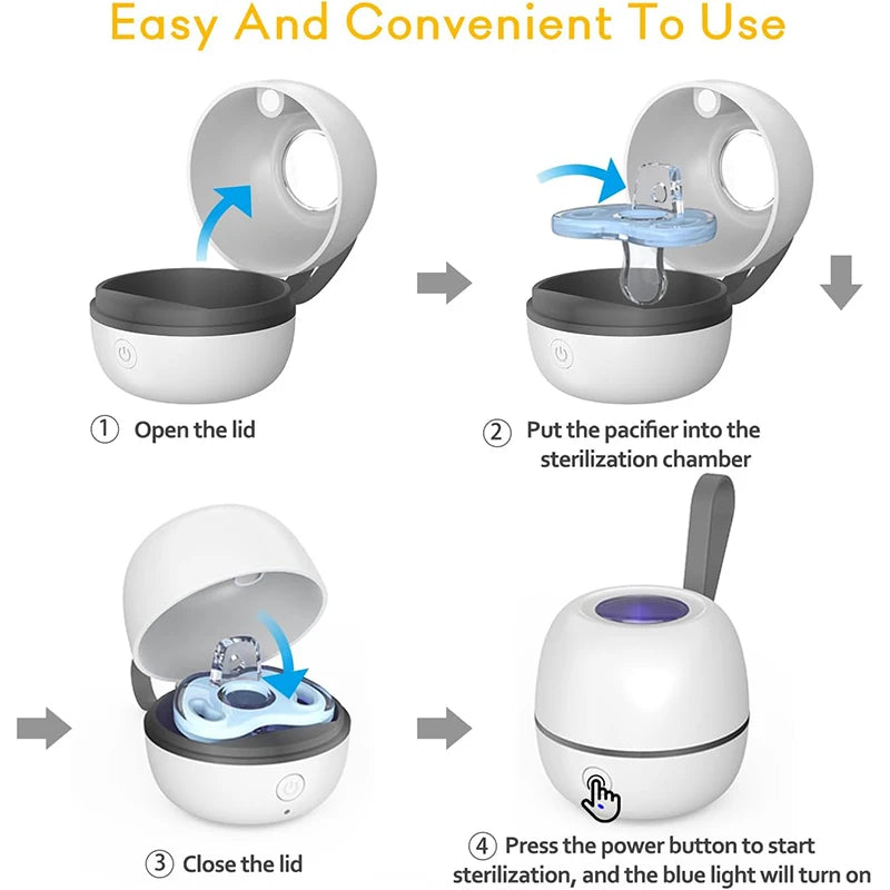 2025 New Portable Pacifier Sterilizer Case With UV Light Travel Rechargeable Sanitizer Box For Baby Pacifier Cleaned 180 Seconds