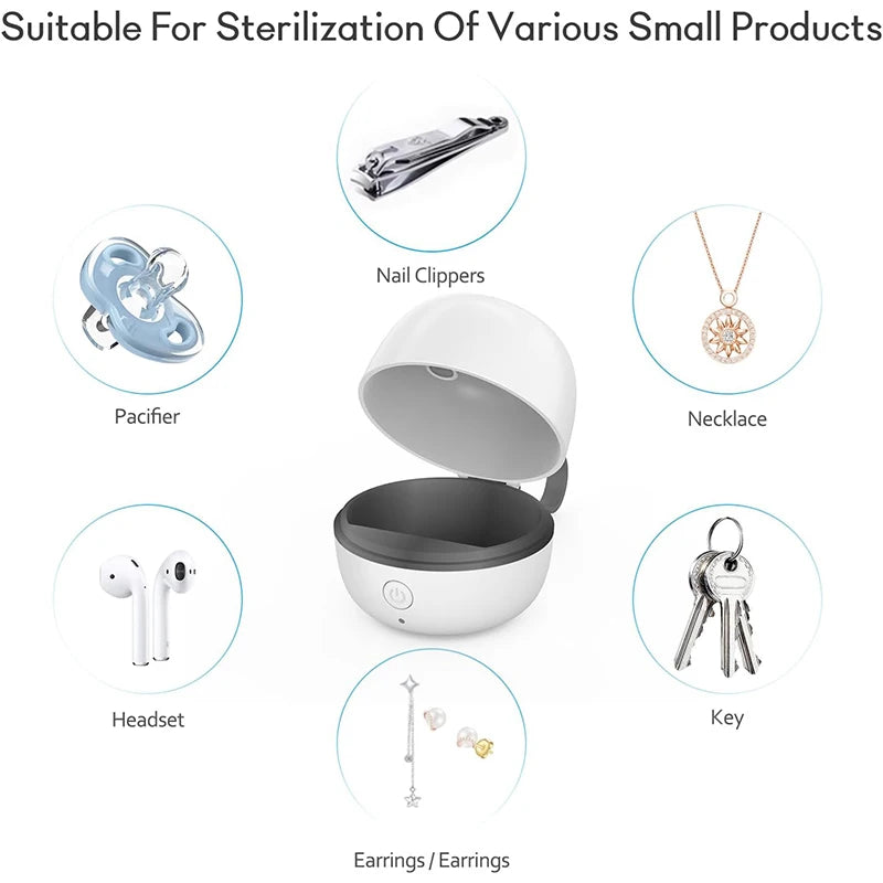 2025 New Portable Pacifier Sterilizer Case With UV Light Travel Rechargeable Sanitizer Box For Baby Pacifier Cleaned 180 Seconds